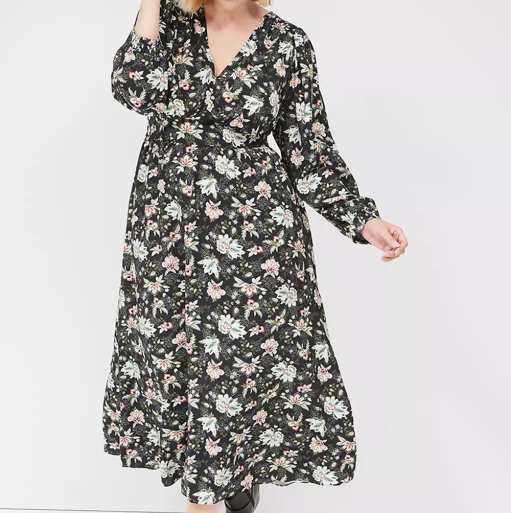 NWT Lane Bryant V-Neck Smocked-Shoulder Midi Dress